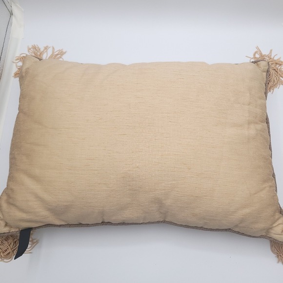 Borgata Beige and Black Beaded Medallion Fringe Tasseled 18x13 Throw Pillow - Picture 10 of 10